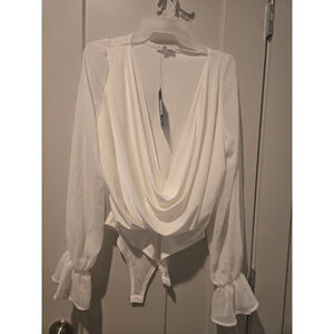 Women's Fashion Nova White Draped Bodysuit Size L